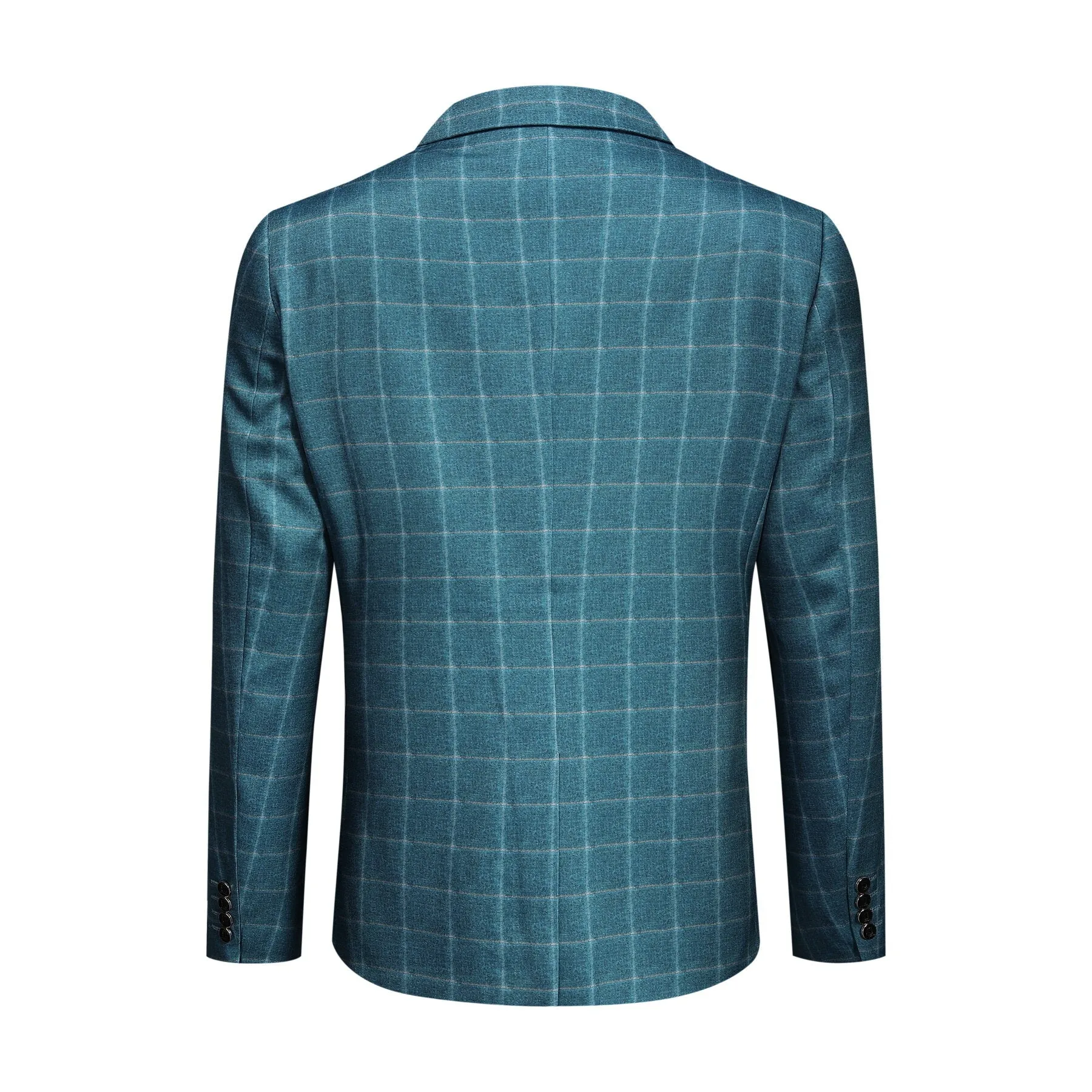 3-Piece Slim Fit Blue Plaid Modern Suit