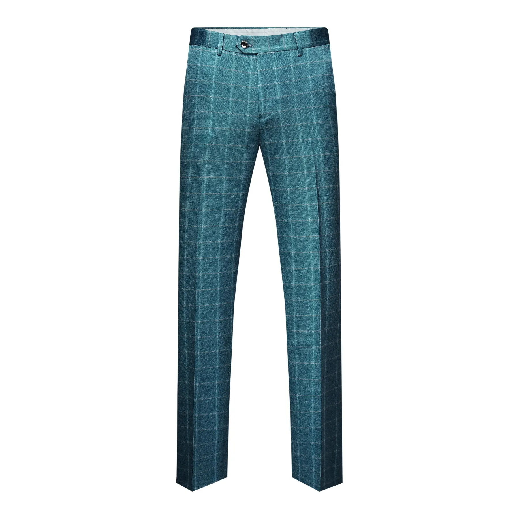 3-Piece Slim Fit Blue Plaid Modern Suit