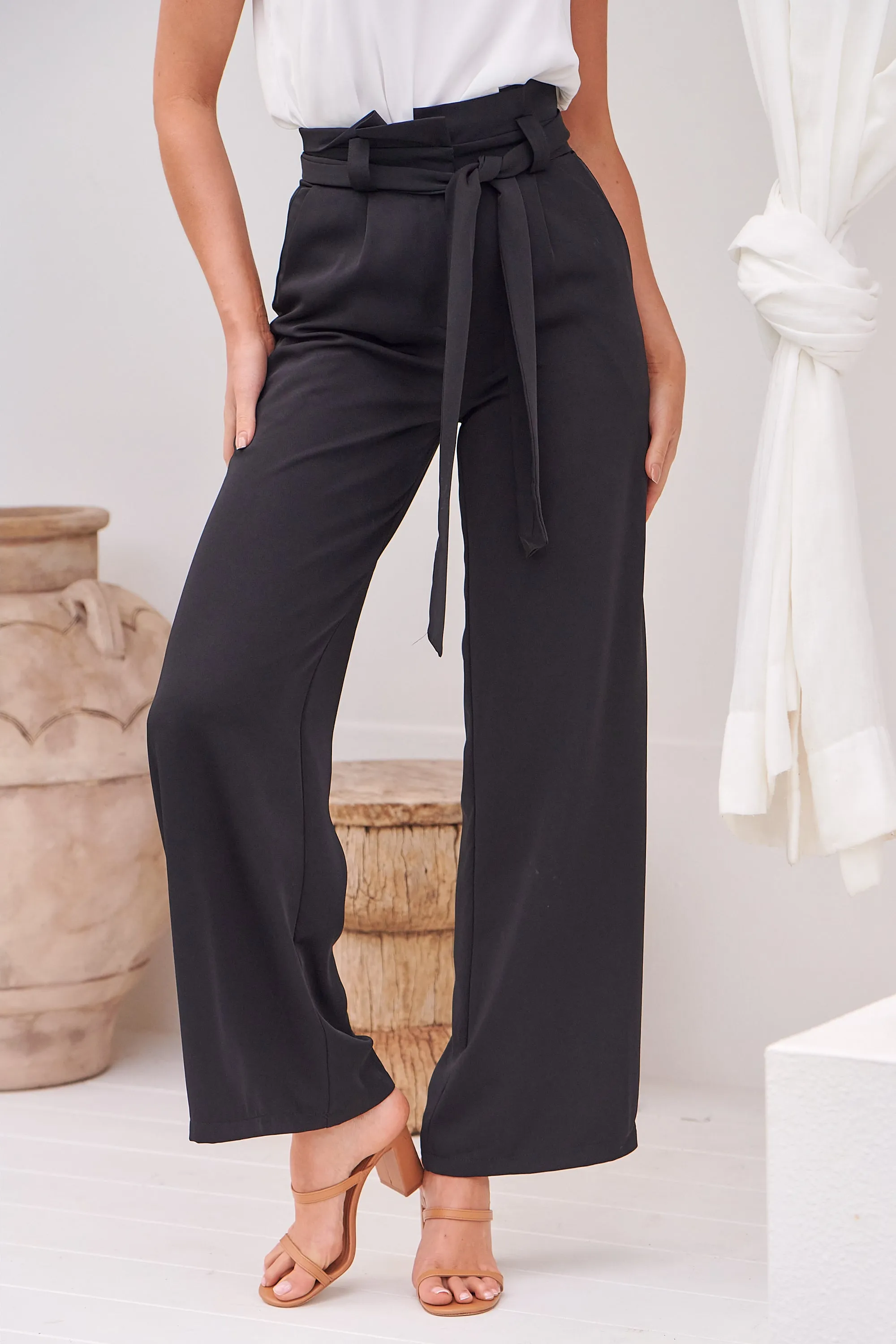 Adara Tie Waist Black Pants