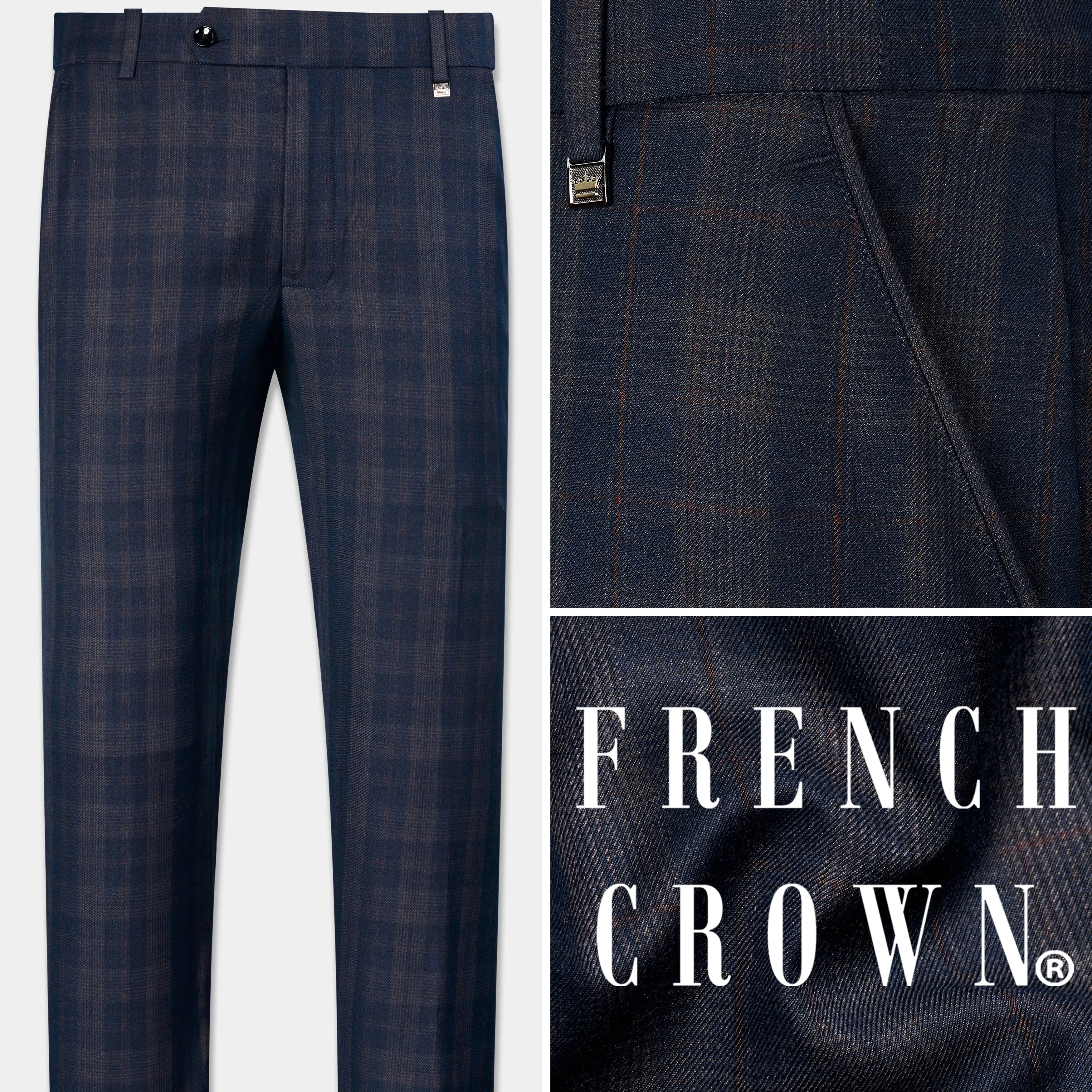 Admiral Blue and Cinereous Brown Plaid Wool Rich Pant