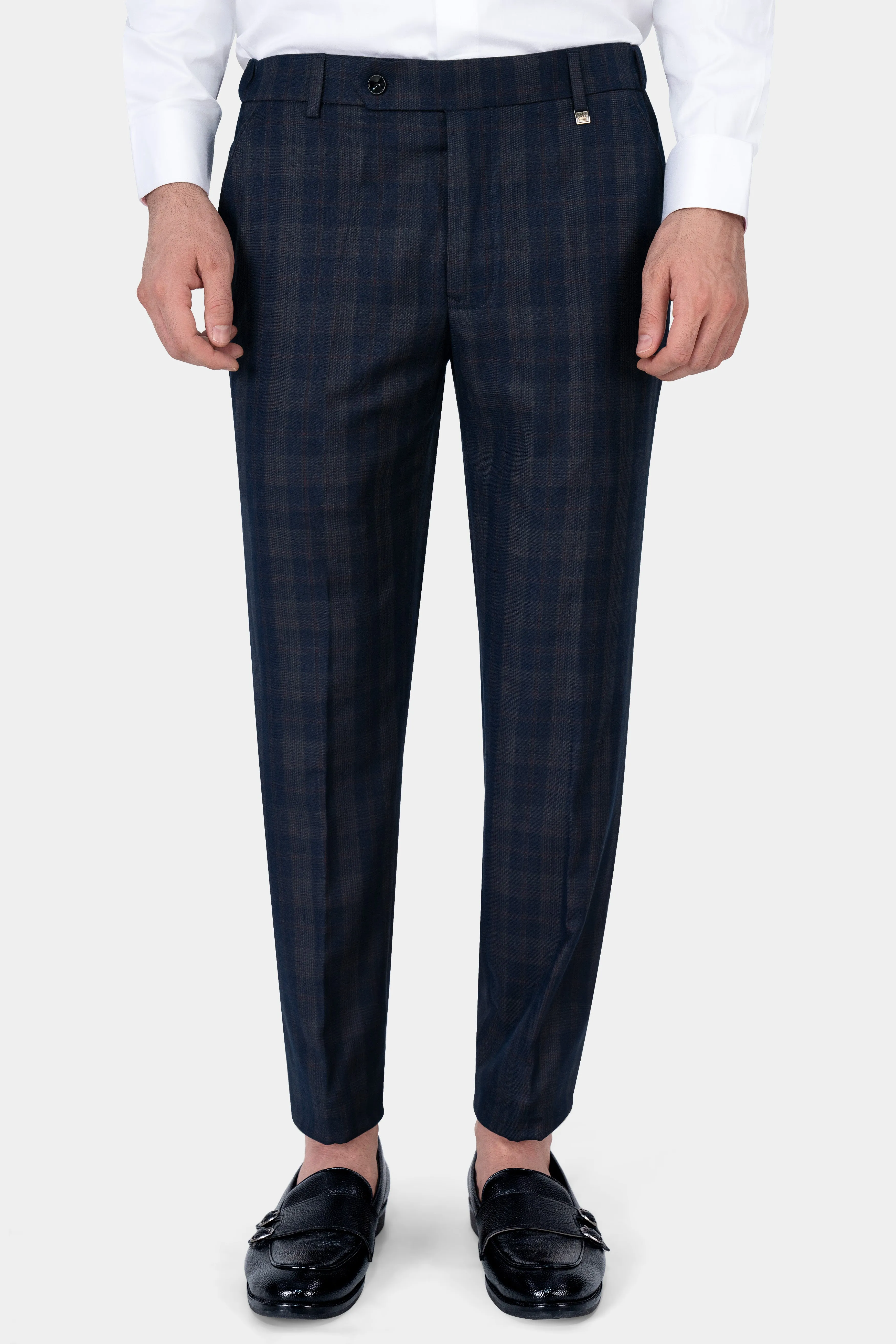 Admiral Blue and Cinereous Brown Plaid Wool Rich Pant