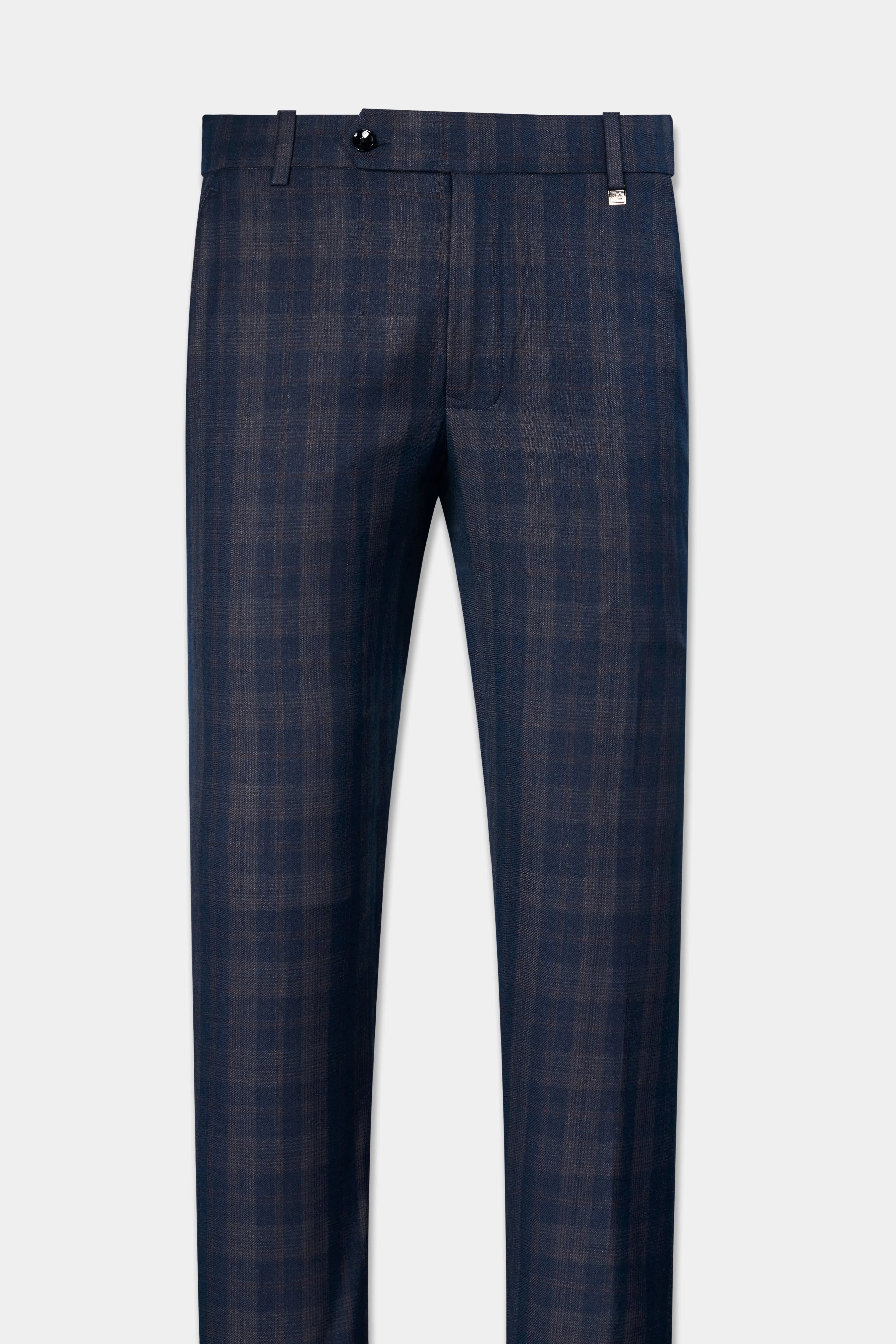 Admiral Blue and Cinereous Brown Plaid Wool Rich Pant