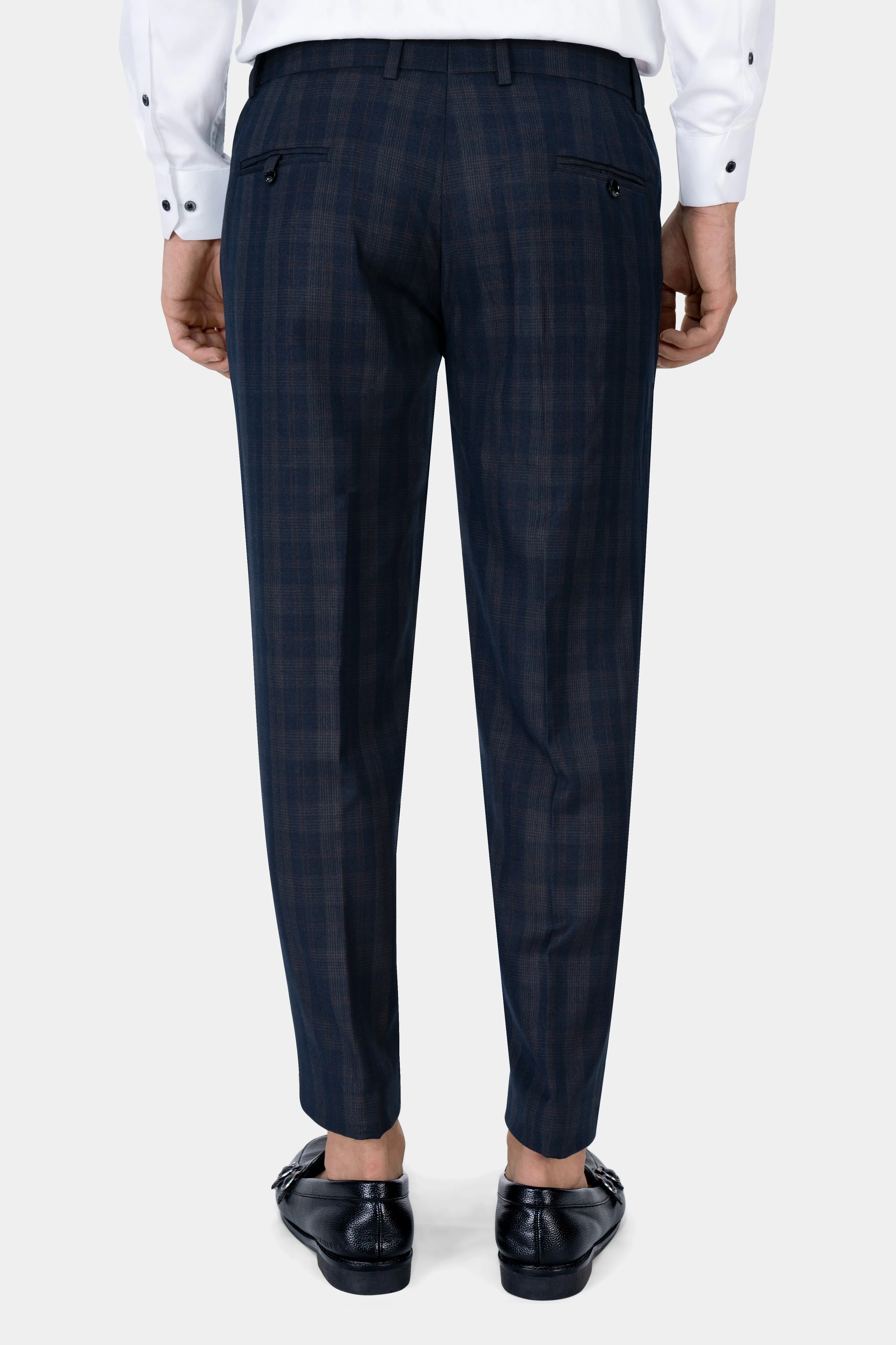 Admiral Blue and Cinereous Brown Plaid Wool Rich Pant