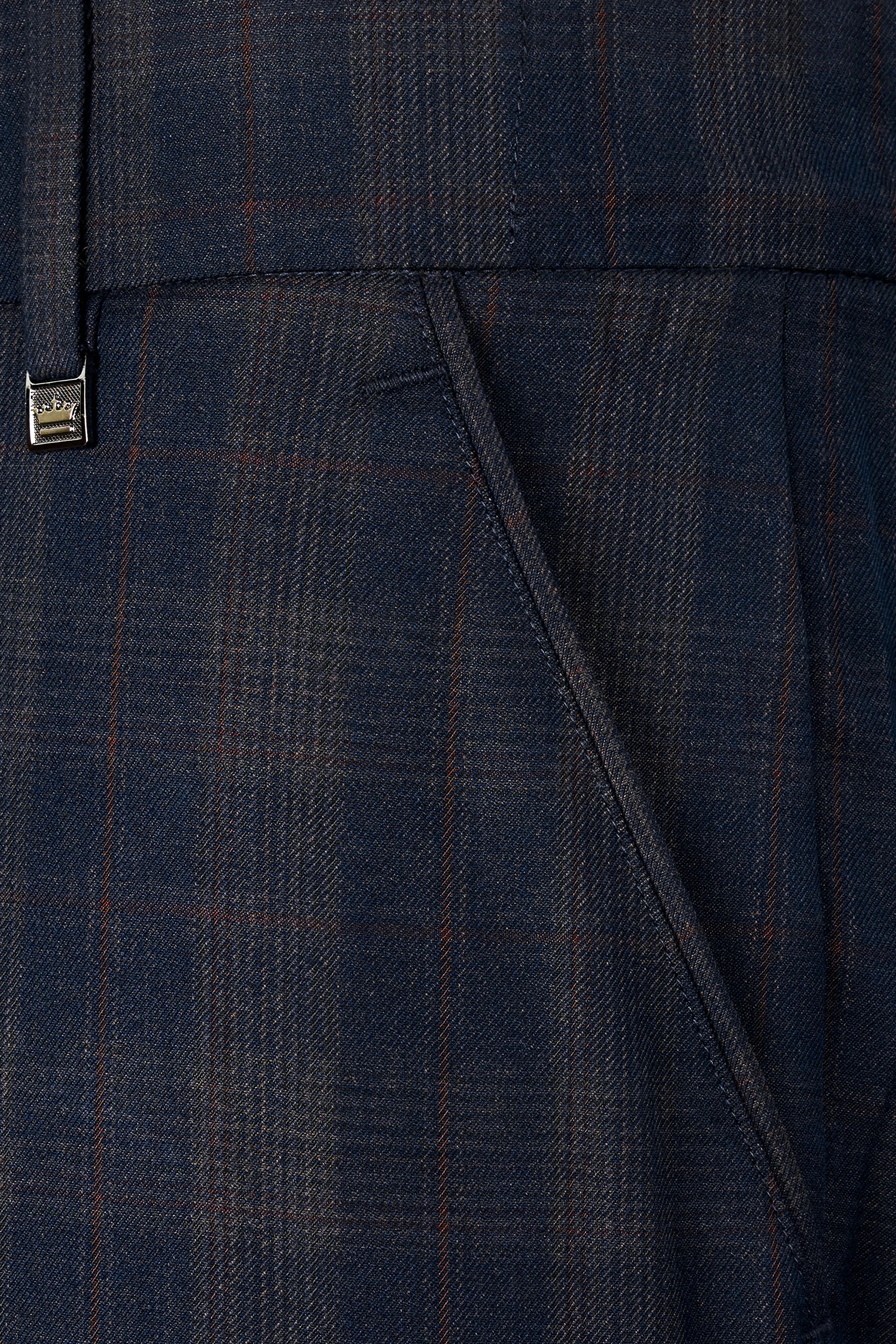 Admiral Blue and Cinereous Brown Plaid Wool Rich Pant