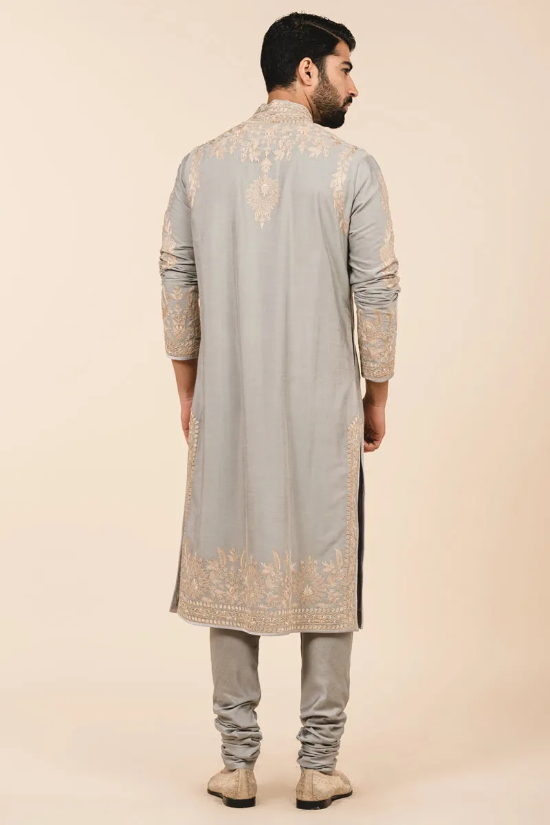 All Over Resham Aari Embroidered Panel Kurta With Churidar