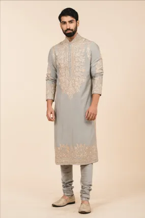 All Over Resham Aari Embroidered Panel Kurta With Churidar