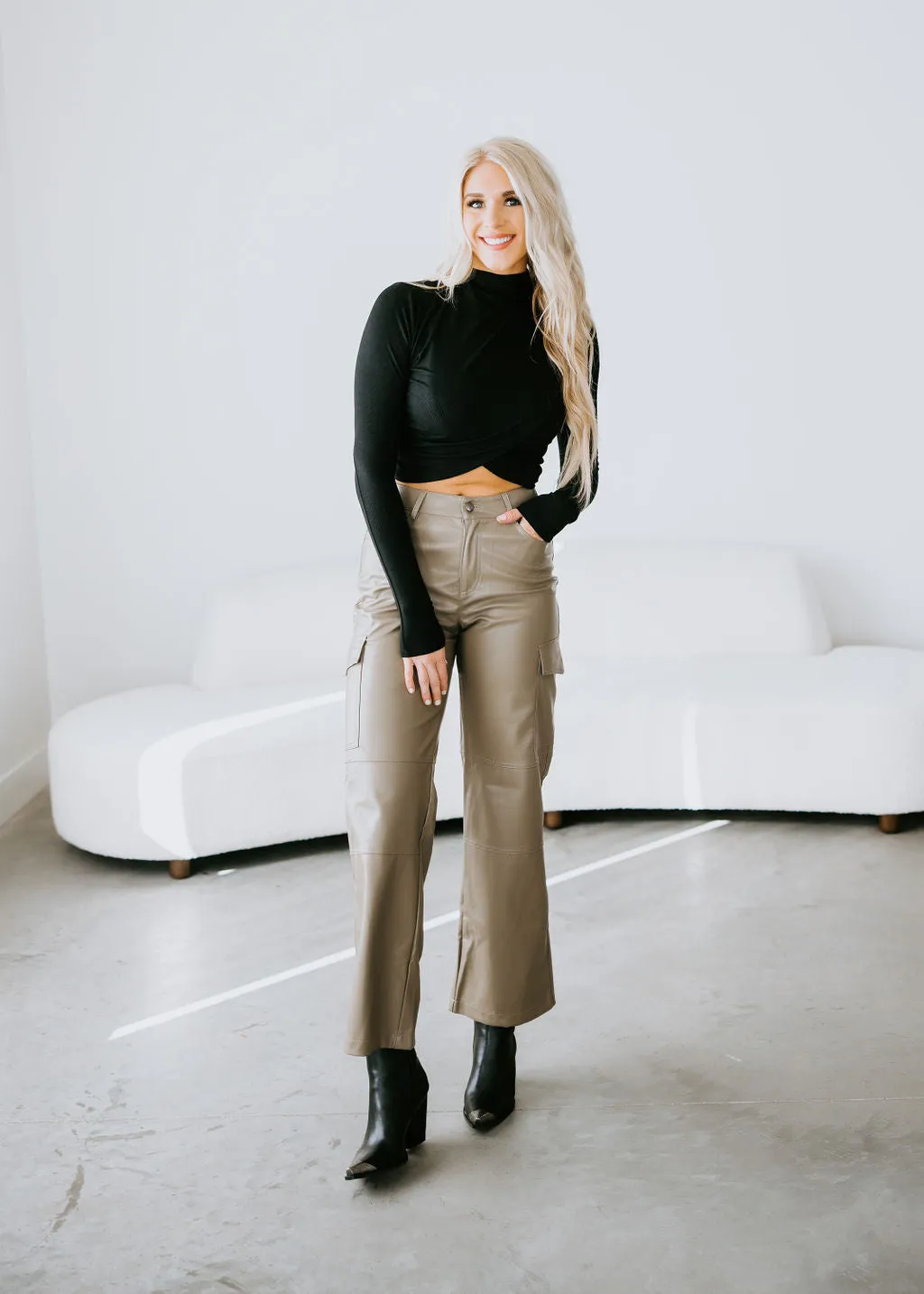 Alma Faux Leather Cargo Pants