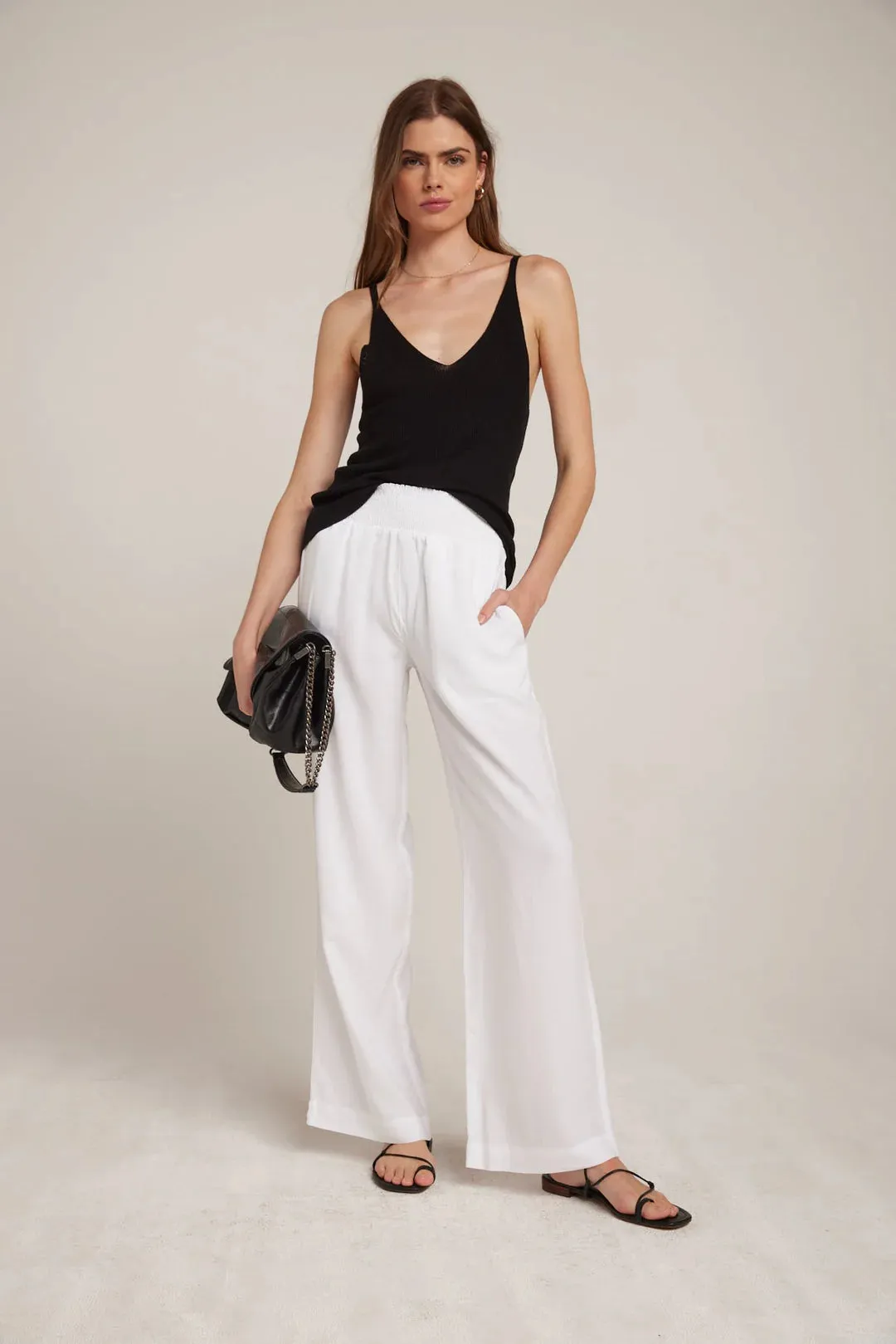 AMARI SMOCKED WAIST WIDE LEG PANT (WHITE) - BELLA DAHL