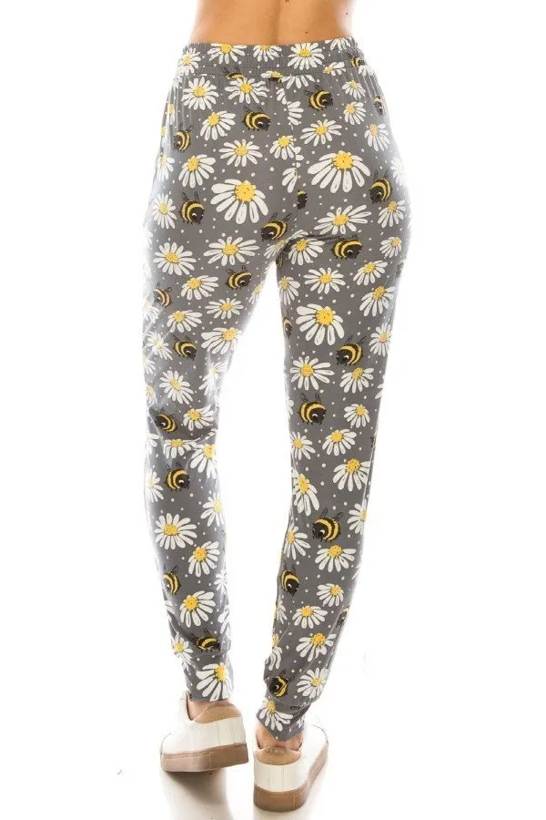 Bee & Daisy Print Soft Lounge Jogger Pants