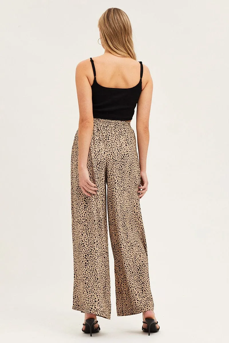 Beige Geo Wide Leg Pants