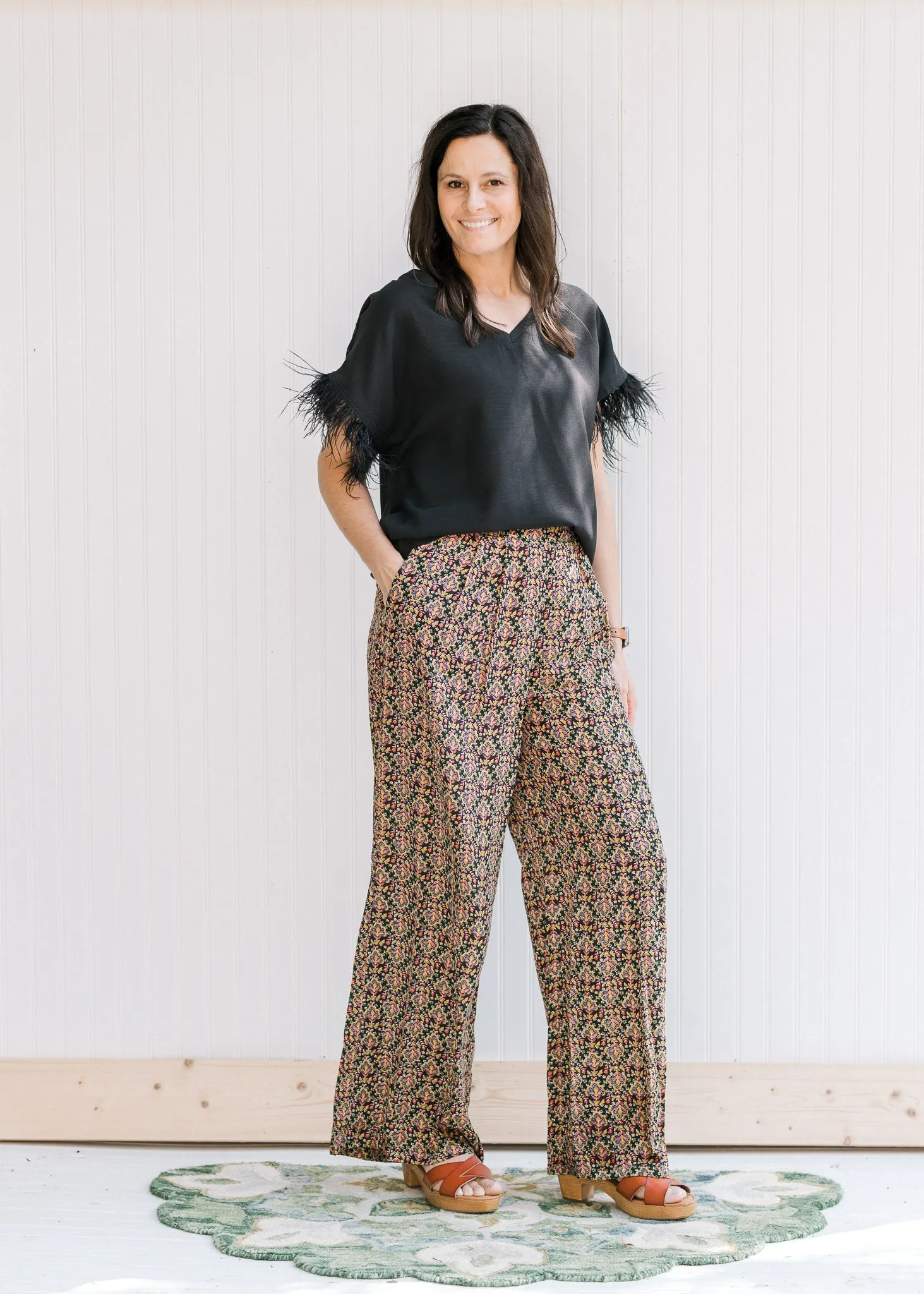 Bold Move Black Patterned Wide Leg Pant