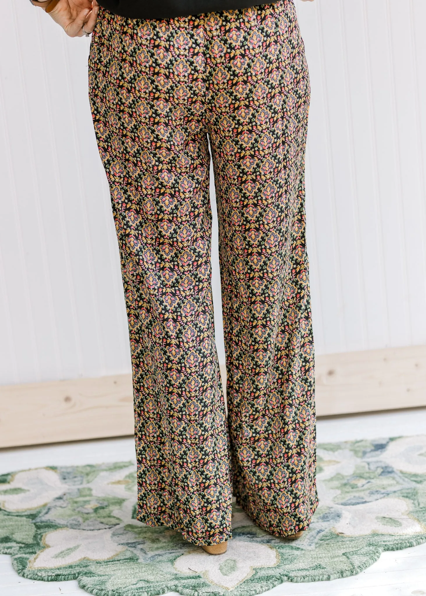 Bold Move Black Patterned Wide Leg Pant