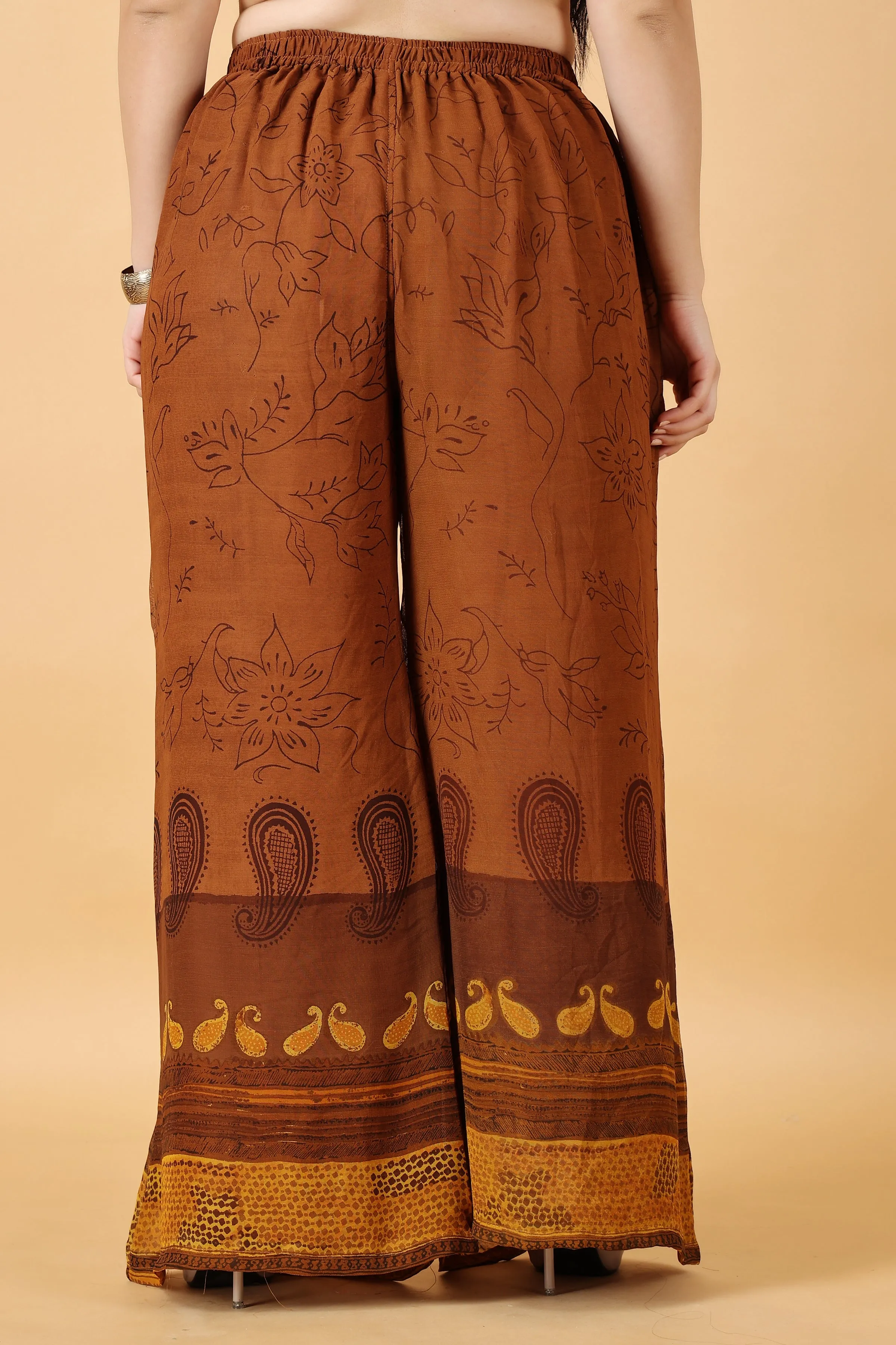 Brown Bordered Georgette Palazzo