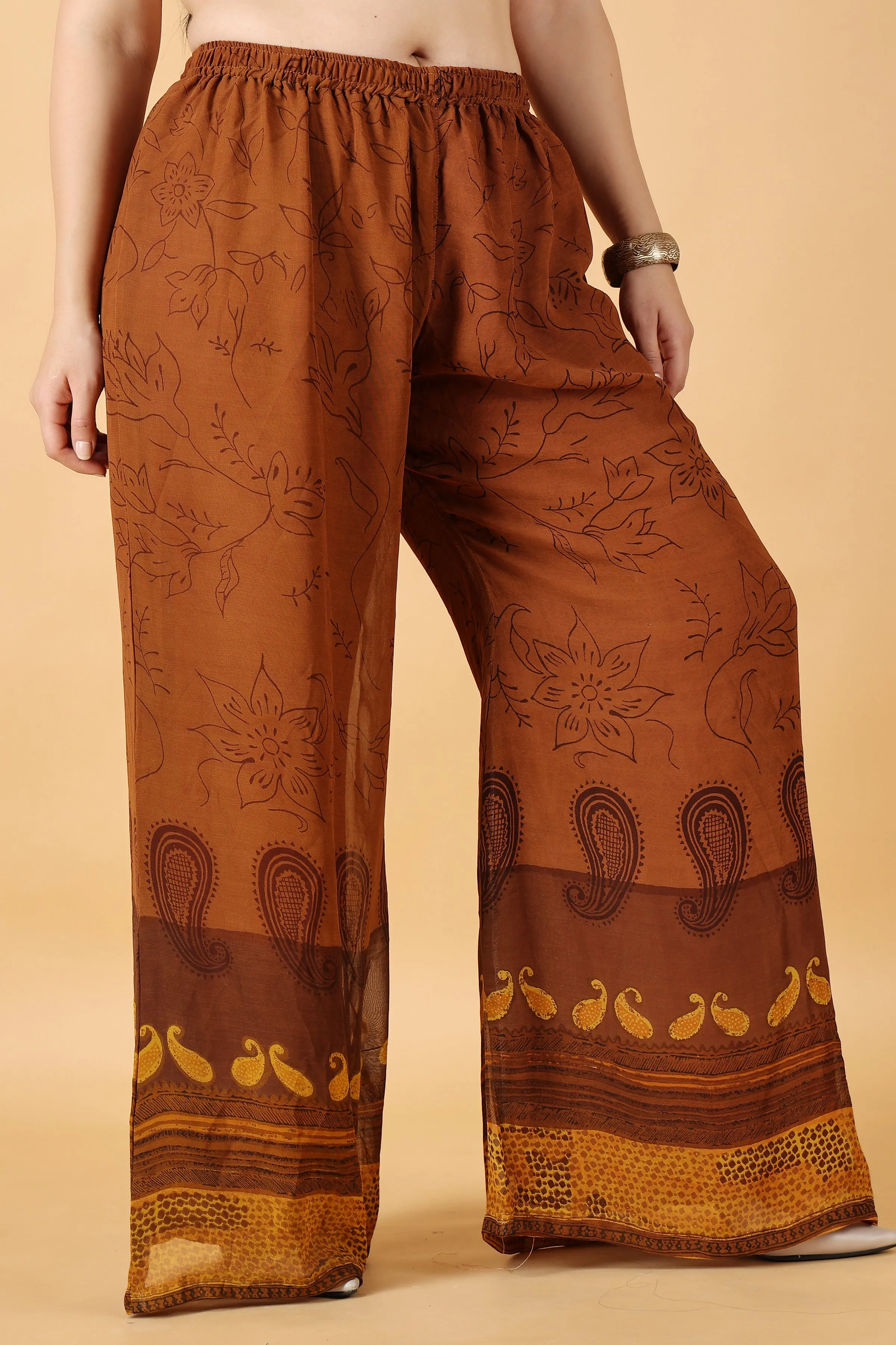 Brown Bordered Georgette Palazzo