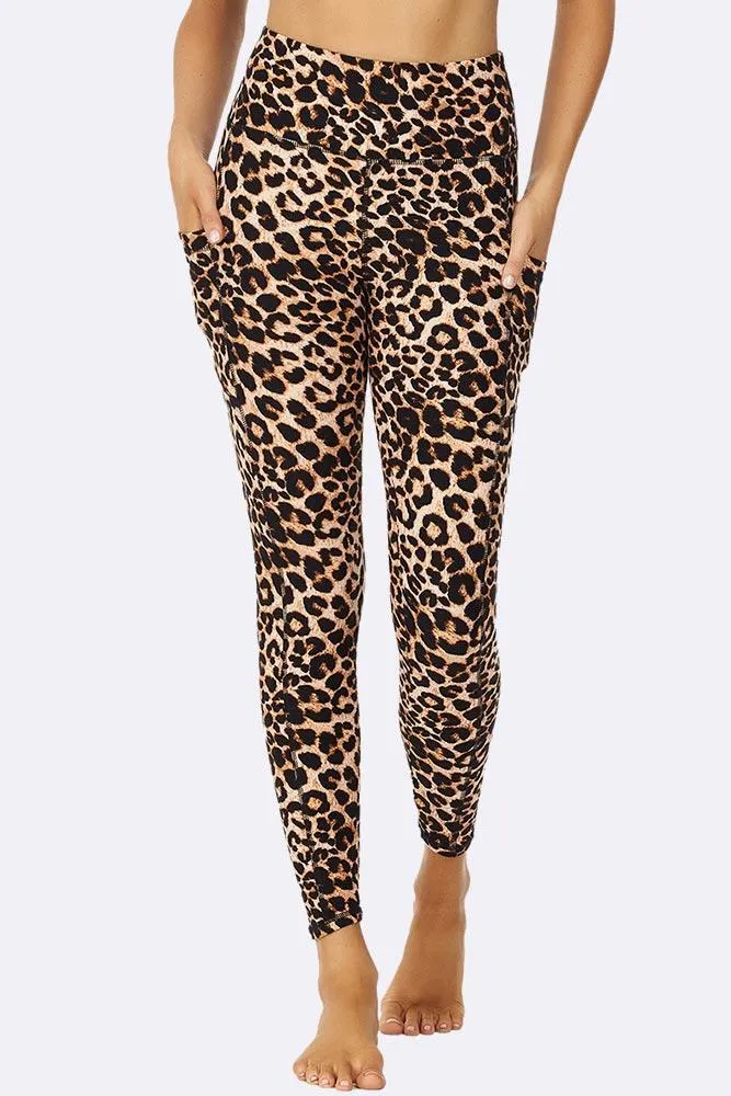 Brown Leopard Print Gym Pocket Leggings