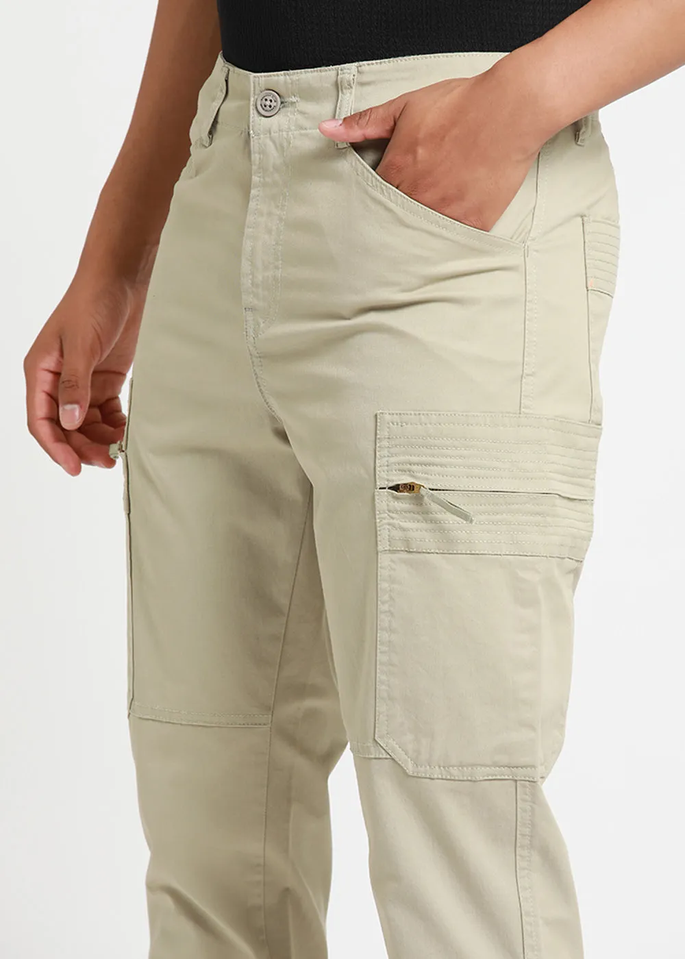 Celadon Green Zip Cargo Pants