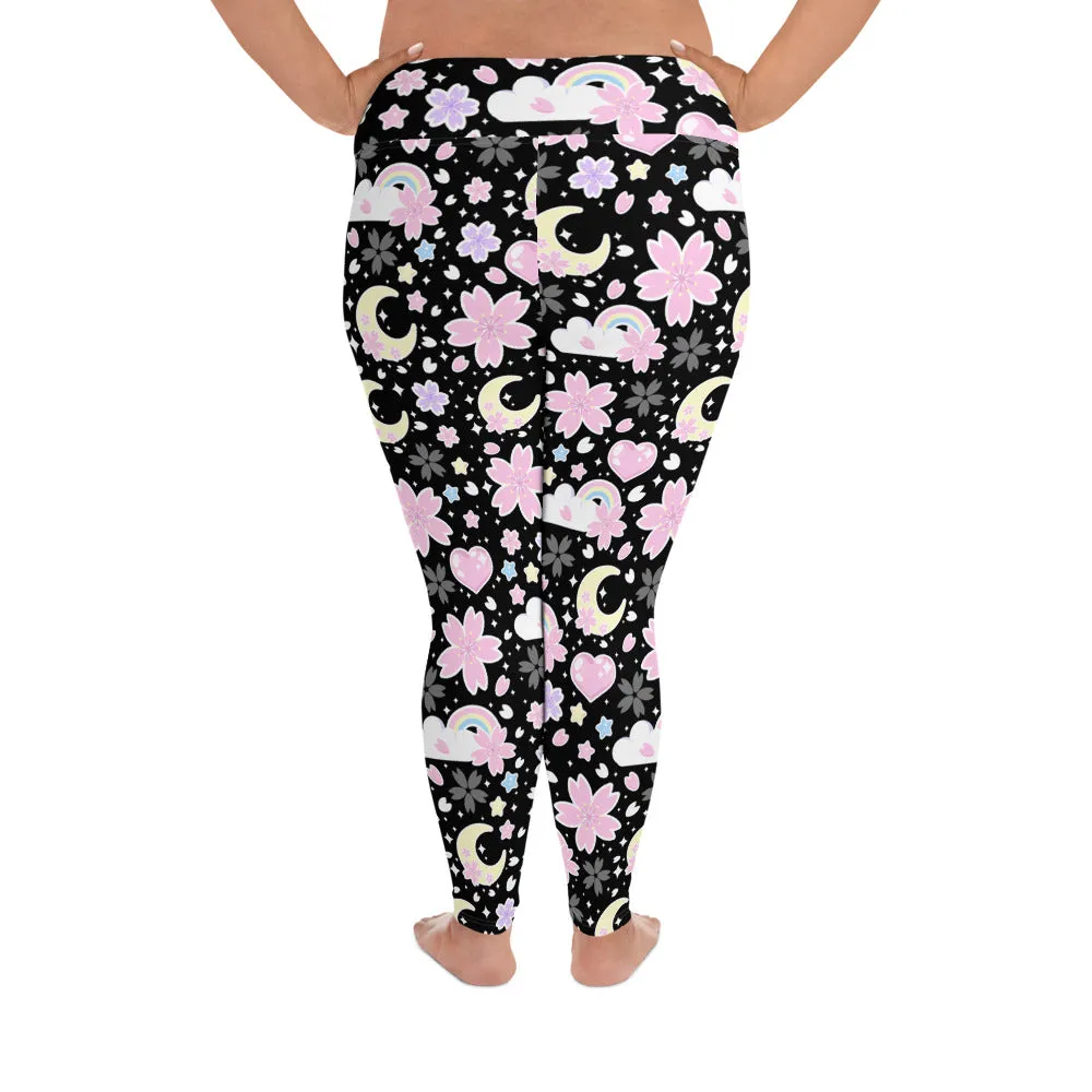 Cherry Blossom Dreams Black Plus Size Leggings