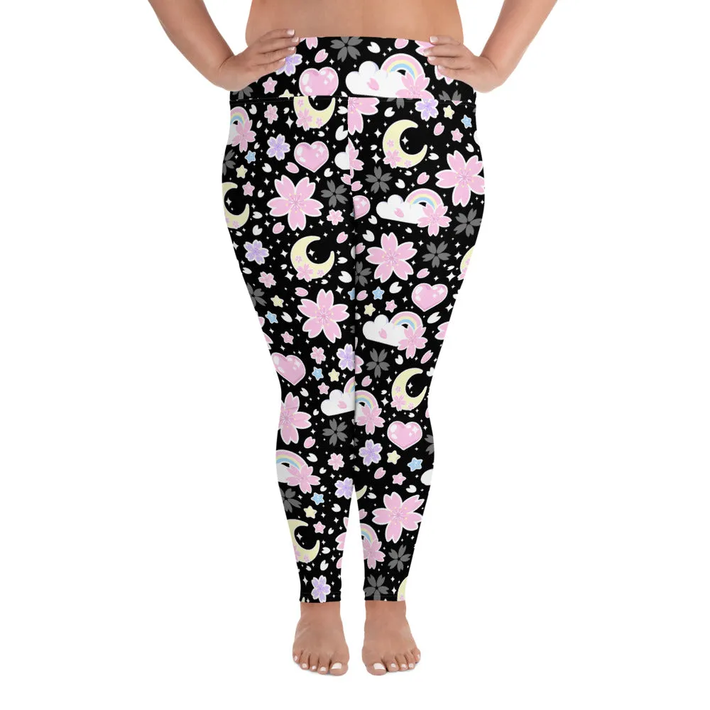 Cherry Blossom Dreams Black Plus Size Leggings