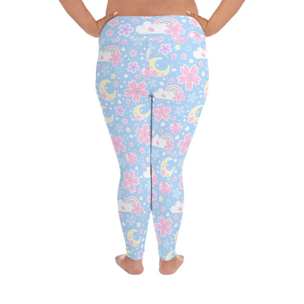 Cherry Blossom Dreams Blue Plus Size Leggings