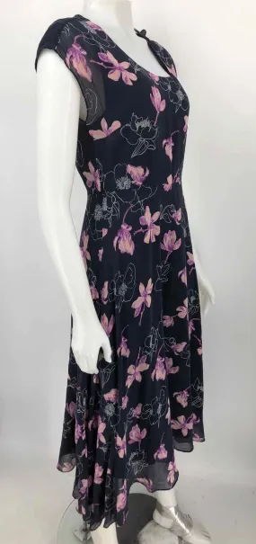 CLUB MONACO Navy Purple Silk Floral Maxi Length Size 6  (S) Dress