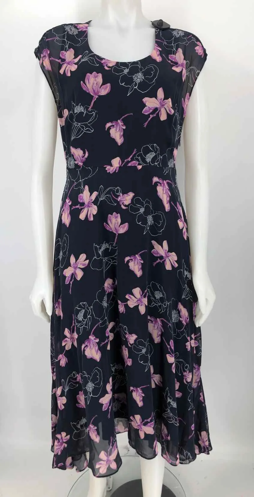 CLUB MONACO Navy Purple Silk Floral Maxi Length Size 6  (S) Dress