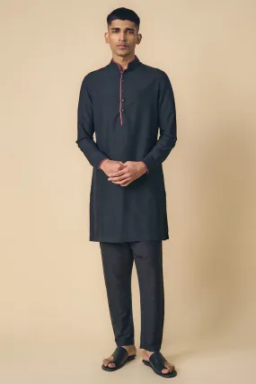 Collared Kurta In Contrast Edging