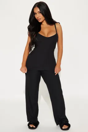 Comfy Mood Ribbed PJ Pant Set - Black