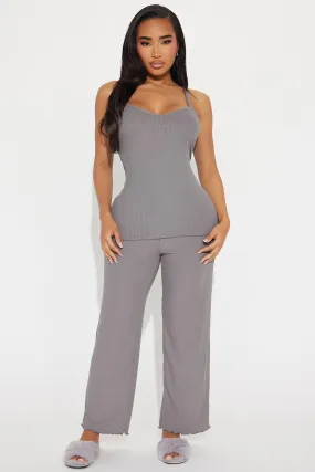 Comfy Mood Ribbed PJ Pant Set - Charcoal