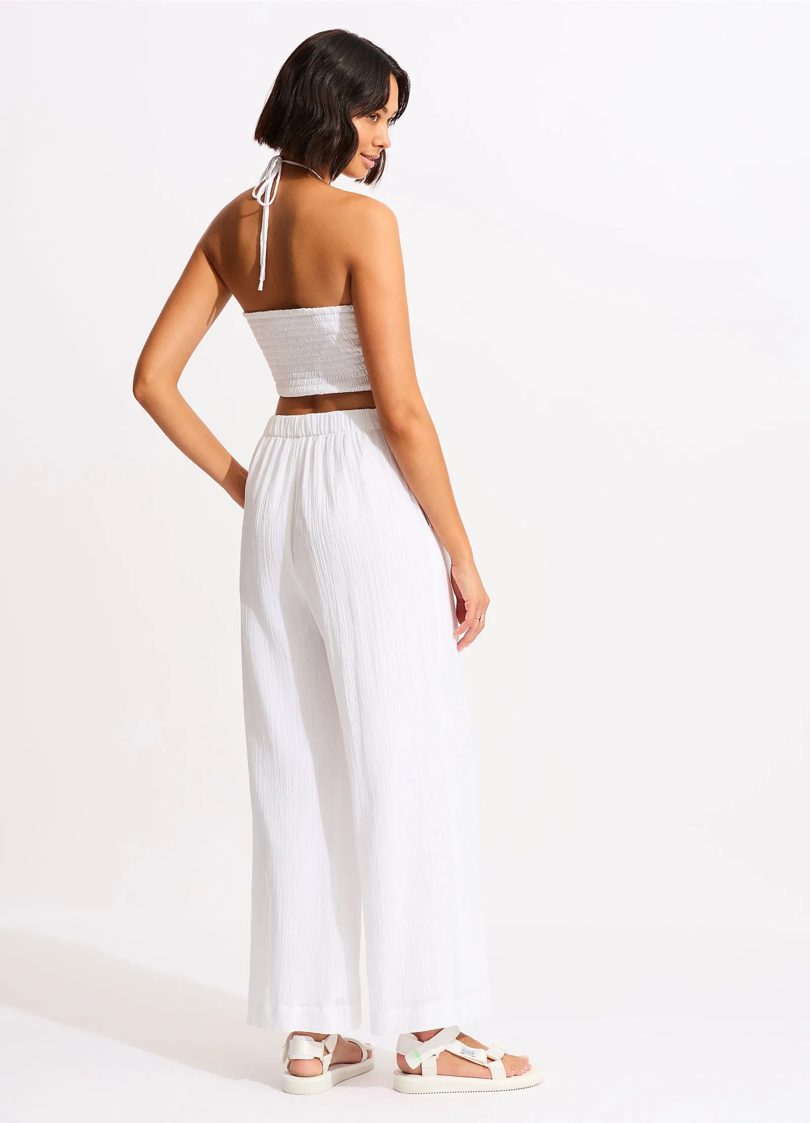 Crinkle Beach Pant - White