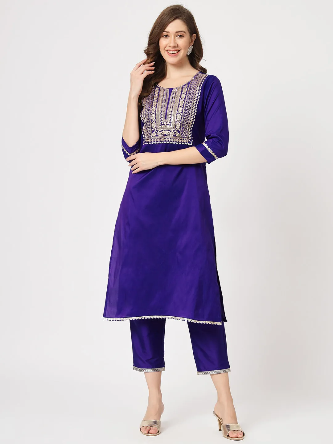 Festive Embroidered Kurta With Matching Pants