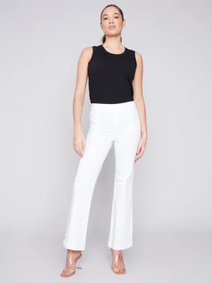 Flare Twill Pants with Decorative Buttons - White