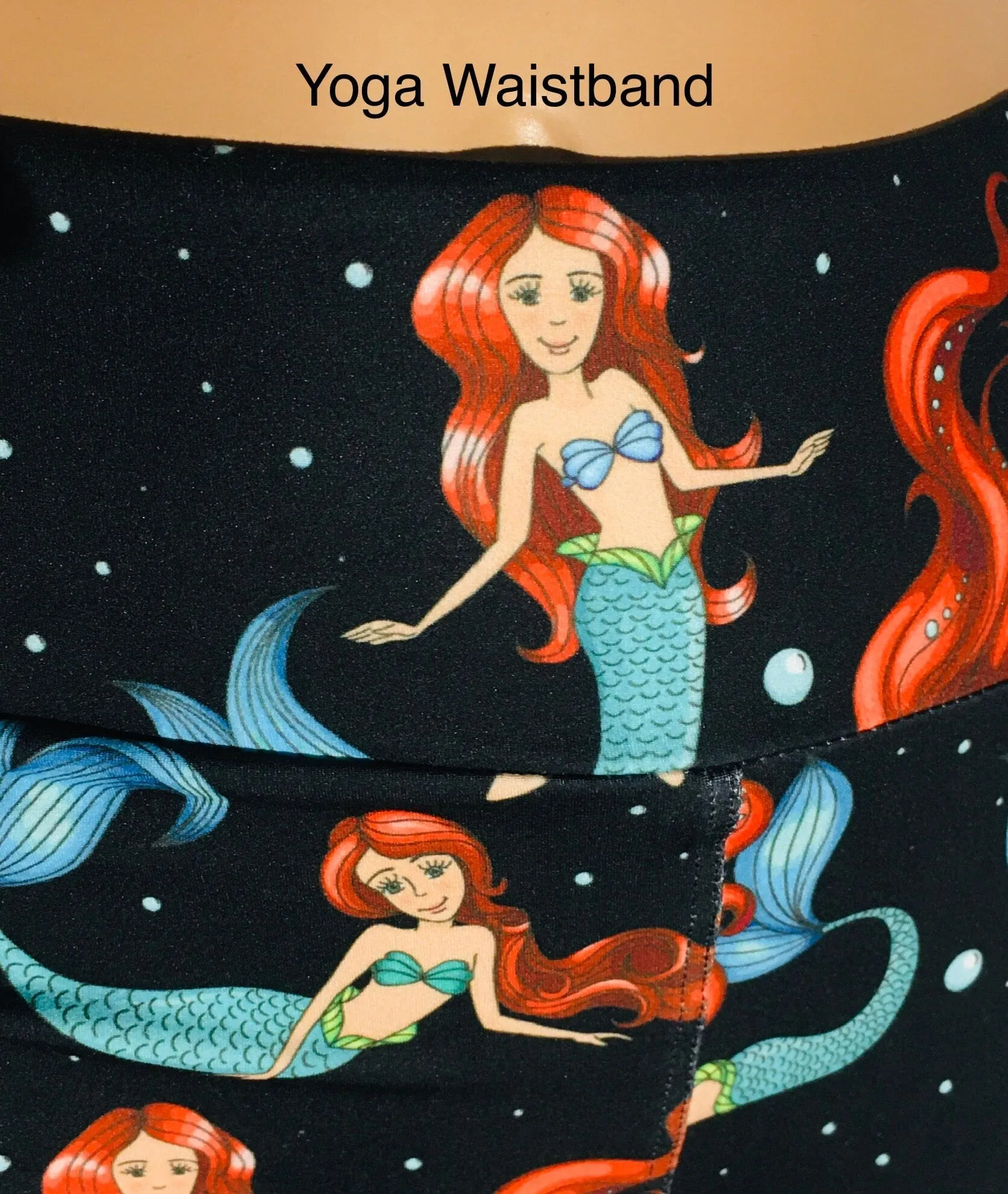 Girls Mermaid Leggings, Kids Yoga Pants, Sizes S/L, Yoga Waist, Black/Multi, Exclusive Leggings