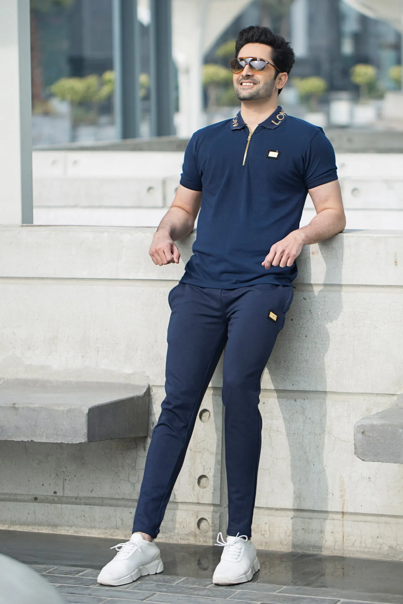 Monaco Cotton Zip Polo Tracksuit - Navy