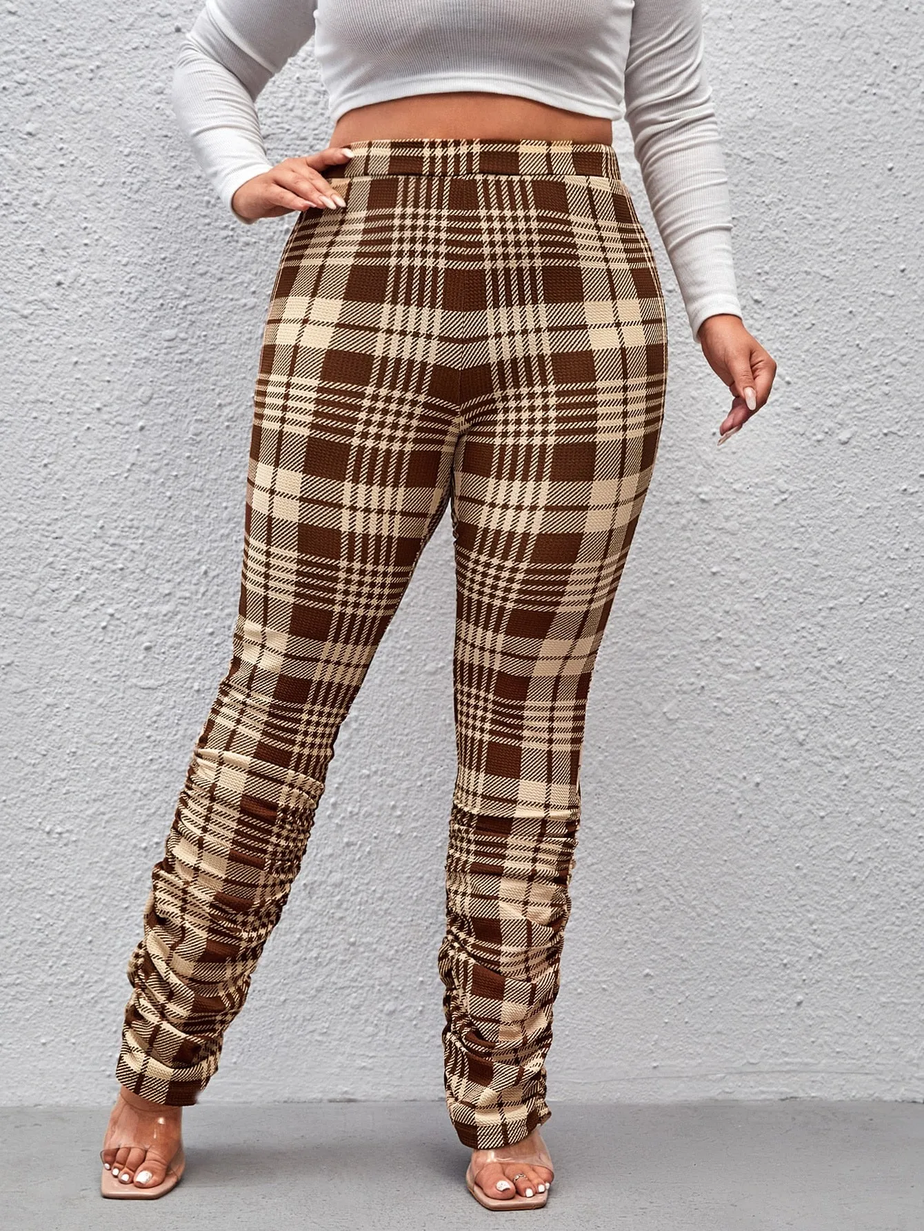 Plus Plaid Stacked Pants