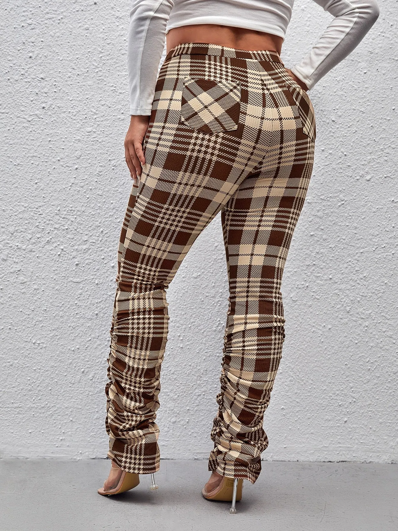 Plus Plaid Stacked Pants