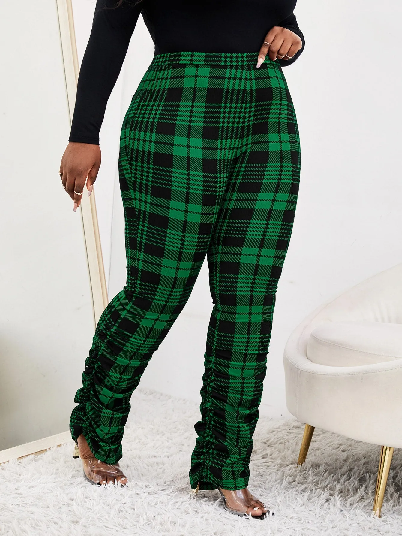 Plus Plaid Stacked Pants