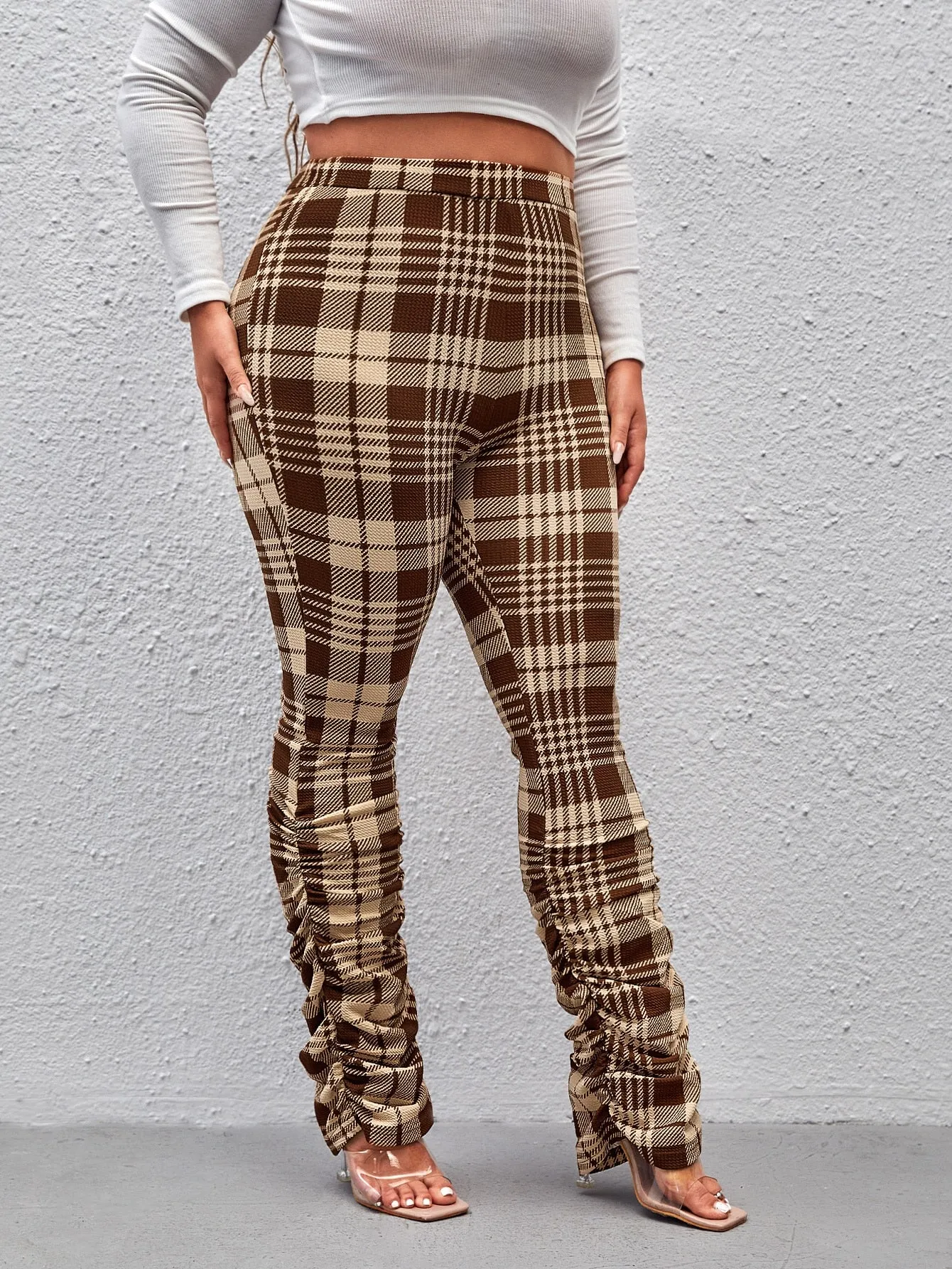 Plus Plaid Stacked Pants