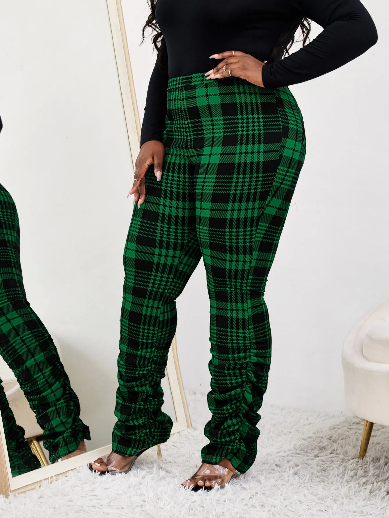 Plus Plaid Stacked Pants