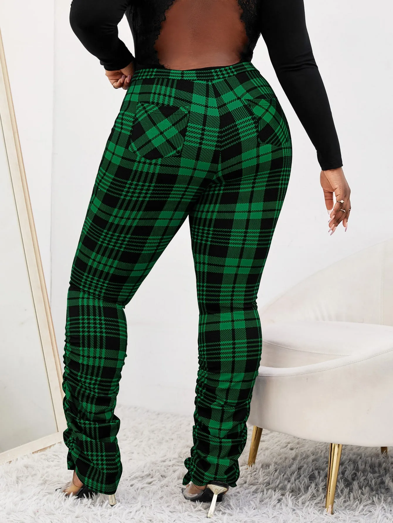 Plus Plaid Stacked Pants