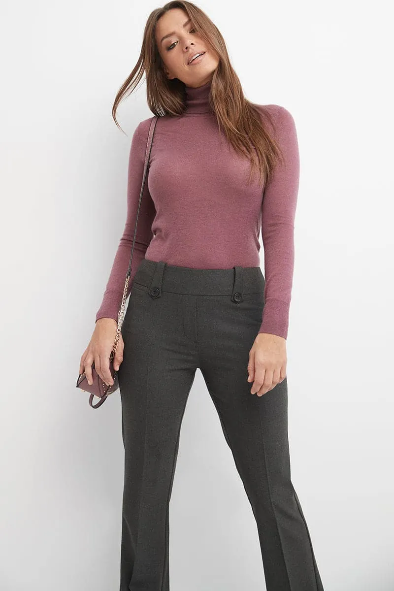 Pull-on Bootcut Trousers with Belt Loops & Tummy Control