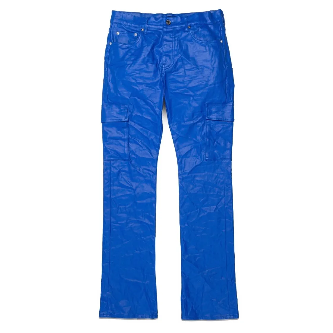 Purple Brand Patent Film Cargo Flare Royal Pants