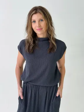 (Restock!) Zuri Mock Neck Top in Charcoal