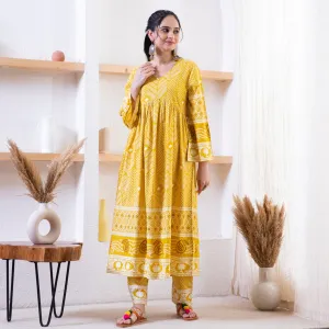 Yellow Bandhani Inspired Kurta Pant Co-ord Set for Women